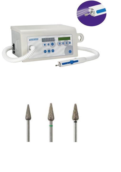 Image of a Podiatry Drill used for Footcare, with a close-up of burs (bits)